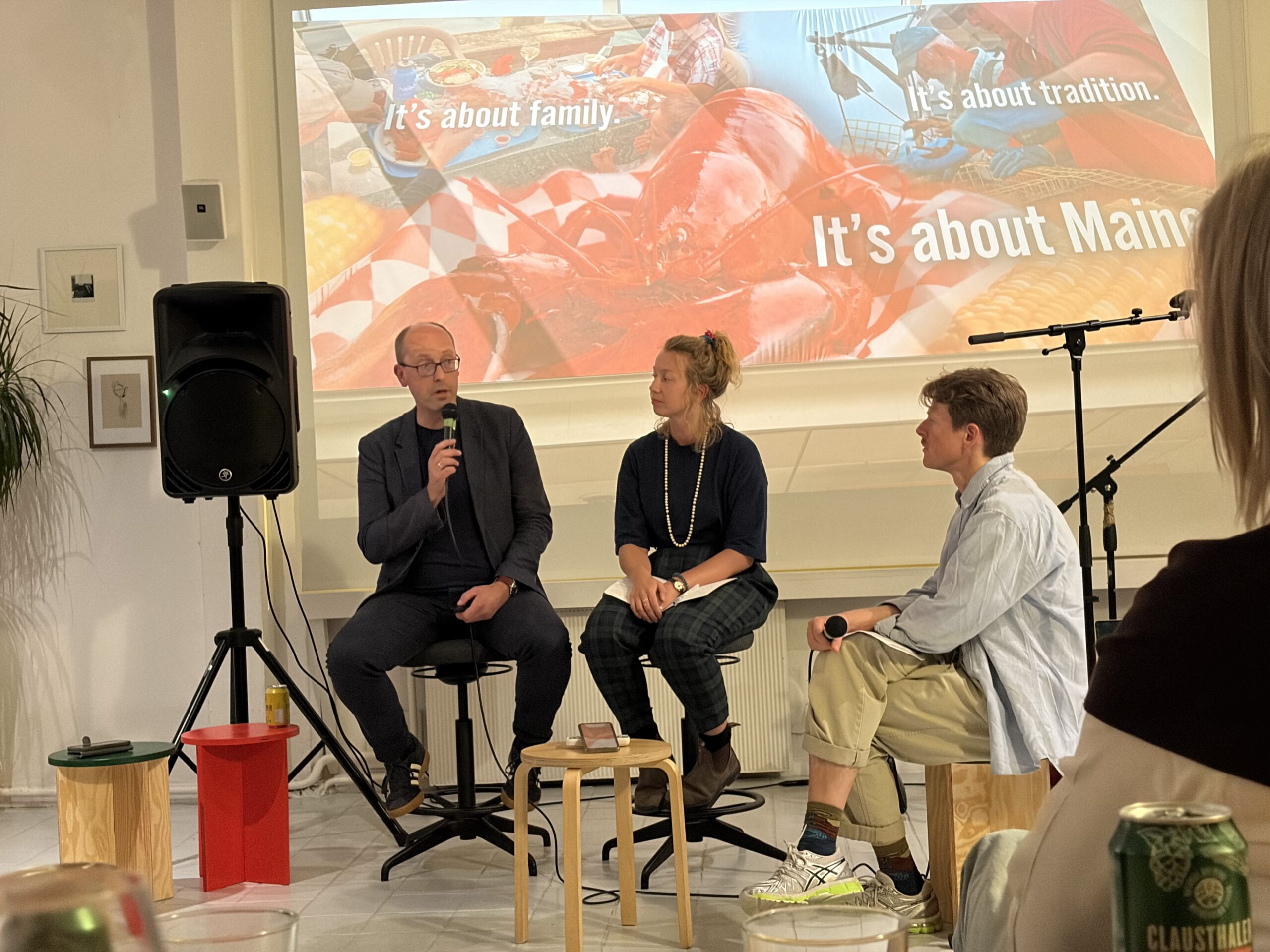 Presentasjon av forskningsprosjektet "SEATIMES". F.v: Jon Henrik Ziegler Remme, Sadie Hale, og Tom Bratrud
